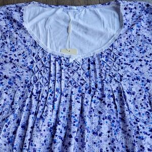 NWT Ekouaer Women's XL Nightgown Pleated Short Sleeve Floral Lace Trim Purple